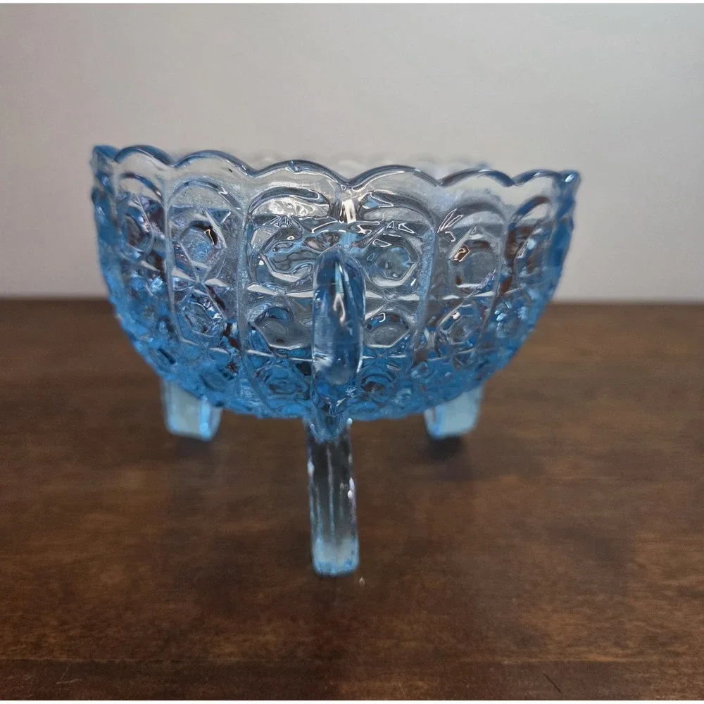Vintage‎ McKee Glass Daisy and Button Aqua  Blue Baby Carriage or Coach Bowl